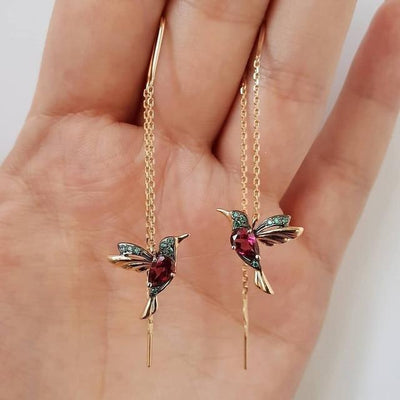 Kolibrivinger - Elegante øreringe med emalje og krystaller